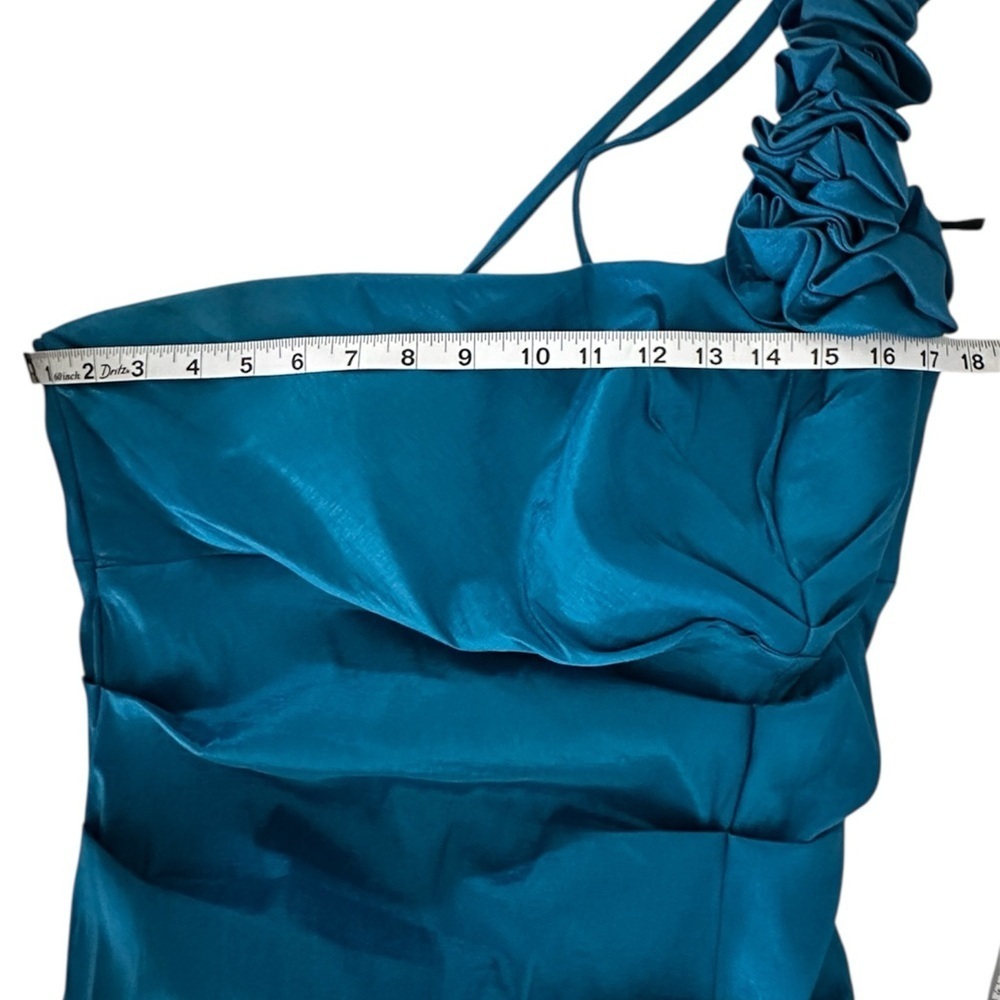 Eureka Teal One Shoulder Ruched Cocktail Dress Size 2X Made in USA - Picture 4 of 7